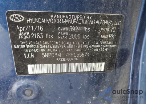 2017 Hyundai Elantra Se from USA, damaged, VIN 5NPD84LF7HH055674